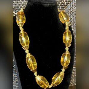 Vintage Givenchy Necklace Amber Lucite Beads Gold Tone Statement Choker Signed